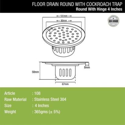 Lipka Round Floor Drain (4 inches) with Hinge & Cockroach Trap 1