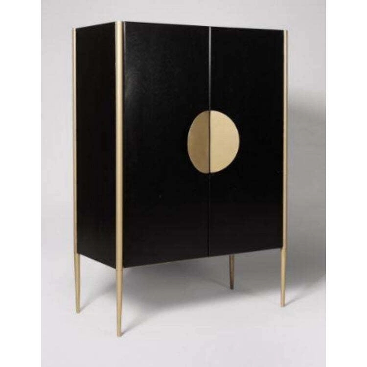 Asian Arts Modern Black Bar Cabinet with Brass Accents | Contemporary Liquor Storage by Asian Arts : Colours available: Black