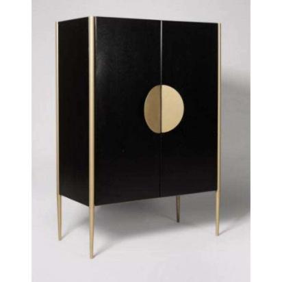 Asian Arts Modern Black Bar Cabinet with Brass Accents | Contemporary Liquor Storage by Asian Arts : Colours available: Black