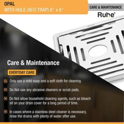 Ruhe Opal Square 304-Grade Floor Drain with Hole 6 x 6 Inches by Ruhe : Colours available: Silver 1 5