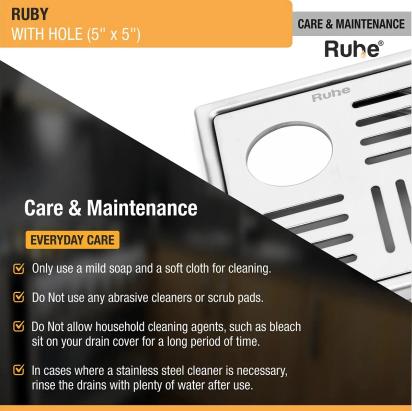 Ruhe Ruby Square 304 Grade Floor Drain With Hole 5 x 5 Inches by Ruhe : Colours available: Silver 3 5