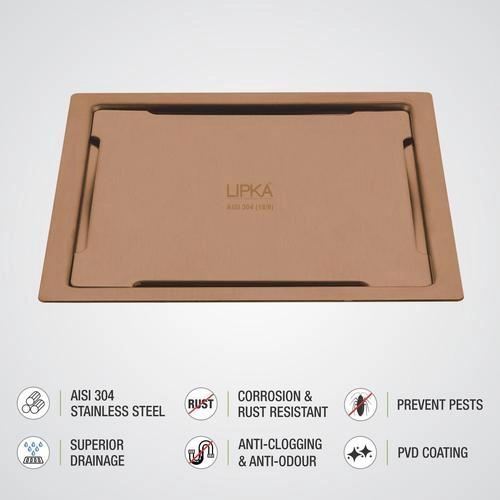 Lipka Yellow Exclusive Square Flat Cut Floor Drain in Antique Copper PVD Coating (6 x 6 Inches) 2