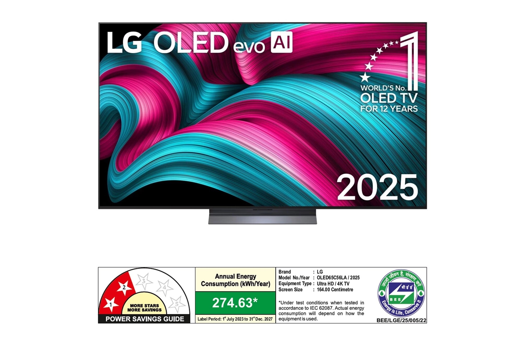 LG OLED evo 164cm (65) TV (C5), a9 AI Processor 4K Gen8, VRR 144Hz Refresh Rate, Dolby Vision & Atmos 2025 by LG : Colours available: Black 5 3