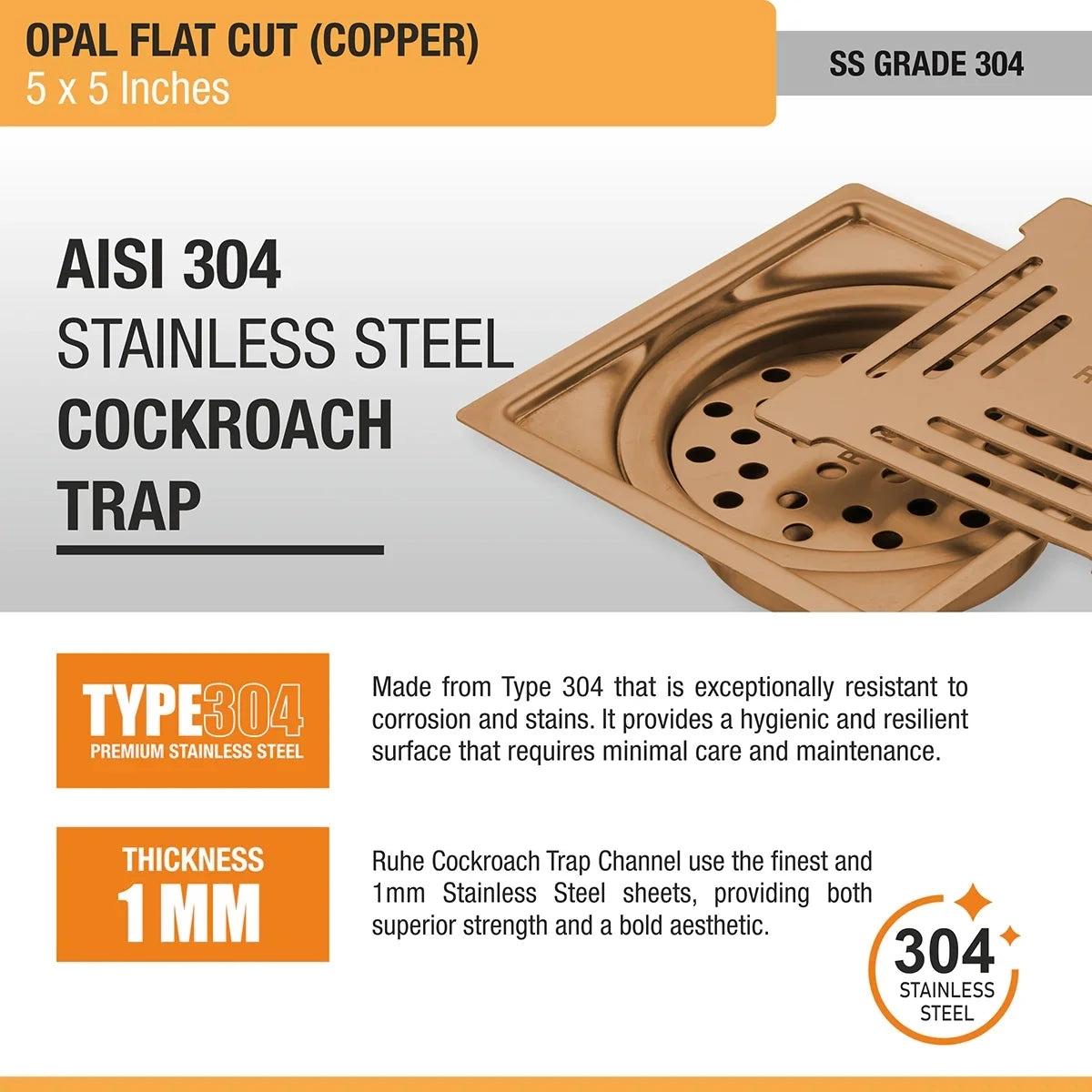 Ruhe Opal Square Flat Cut Floor Drain in Antique Copper PVD Coating 5 x 5 Inches 4