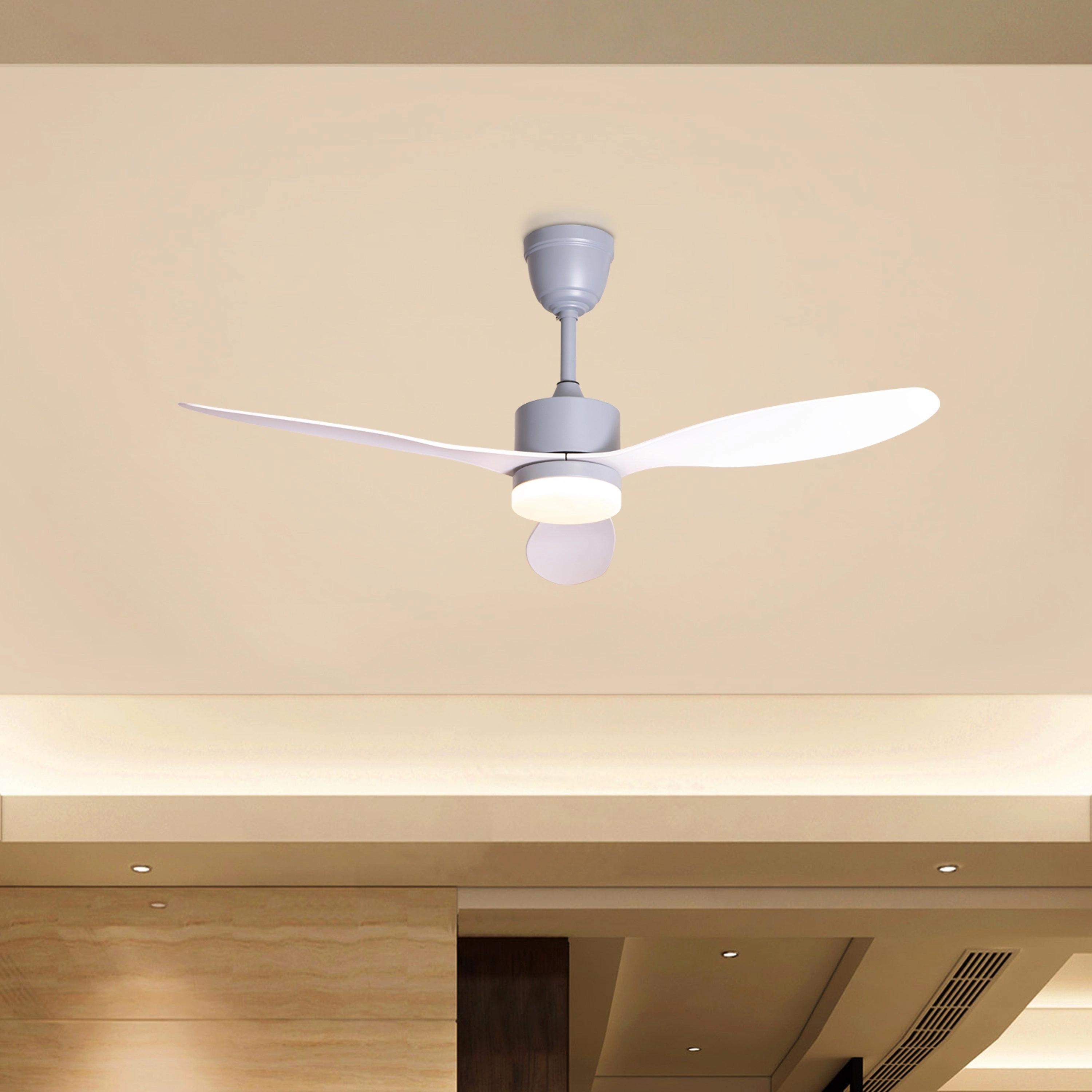 TheWhiteTeak Salzburg Story (132 cm Span, Grey Finish Metal Body, White Finish ABS Blades) 3 Colour Dimmable LED with Remote Control Ceiling Fan