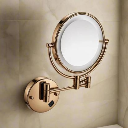 Aquieen Double-Sided Shaving & Makeup Mirror With LED | Magnified & Normal View | Adjustable Sturdy Arm | Brass Body With Rose Gold Finish & Round Shape by Aquieen 1 1