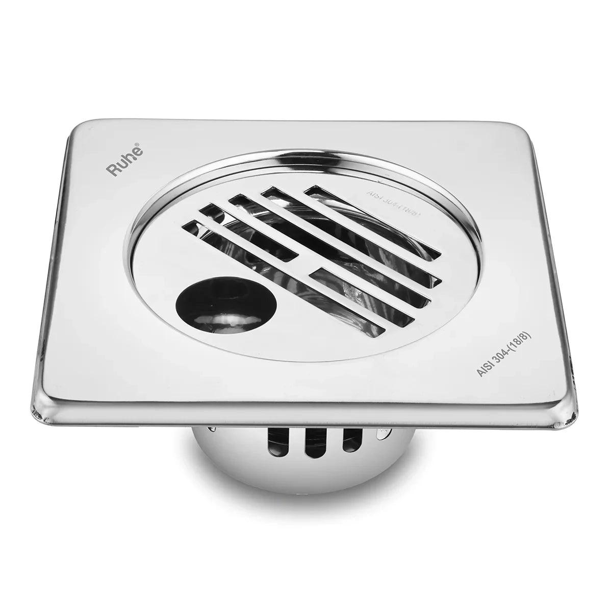 Ruhe Classic Square 304-Grade Floor Drain with Collar Hole and Cockroach Trap - 6 x 6 Inches
