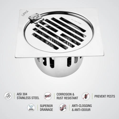 Lipka Golden Classic Jali Square Flat Cut Floor Drain (6 x 6 Inches) with Hinge and Cockroach Trap 2