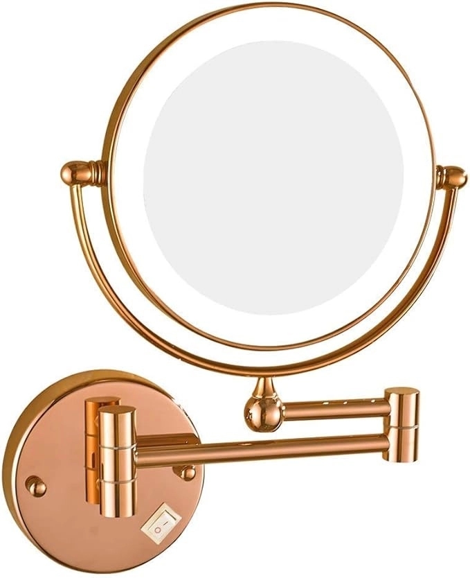 Aquieen Double-Sided Shaving & Makeup Mirror With LED | Magnified & Normal View | Adjustable Sturdy Arm | Brass Body With Rose Gold Finish & Round Shape by Aquieen 3 3